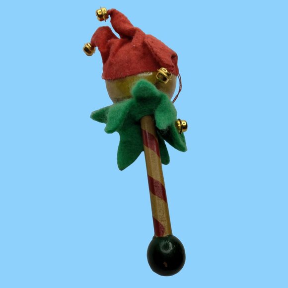 Jester Christmas Ornament Elf clown Baton Wood Grannycore - Picture 4 of 6
